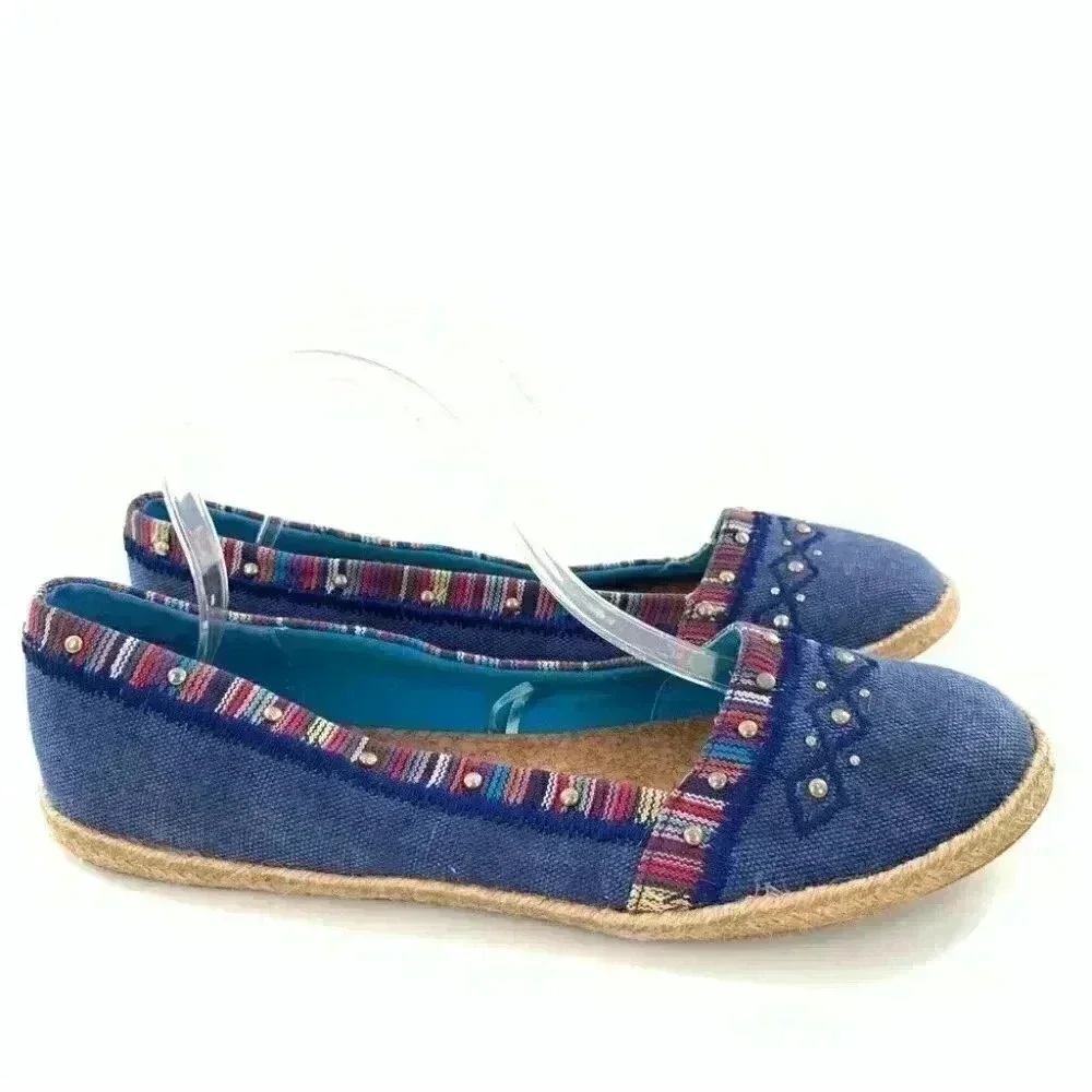 Maurices flats size 11 denim blue Espadrilles tribal print ballet loafers
